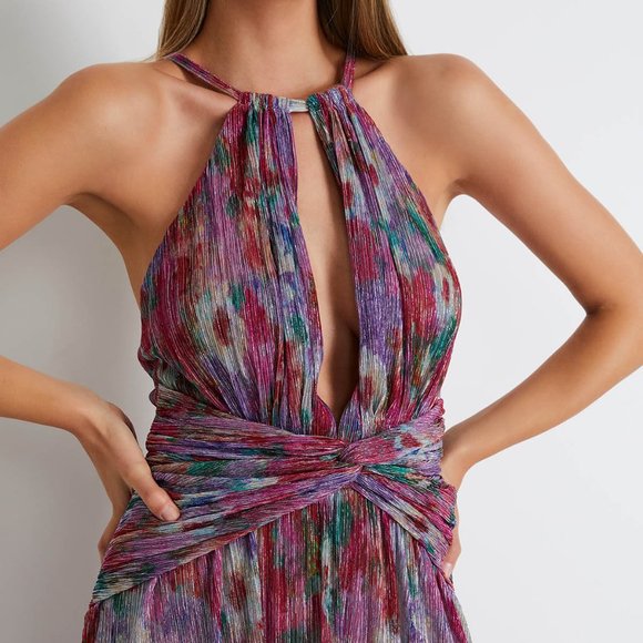 patbo printed lurex keyhole gown-size 2 - Picture 2 of 5